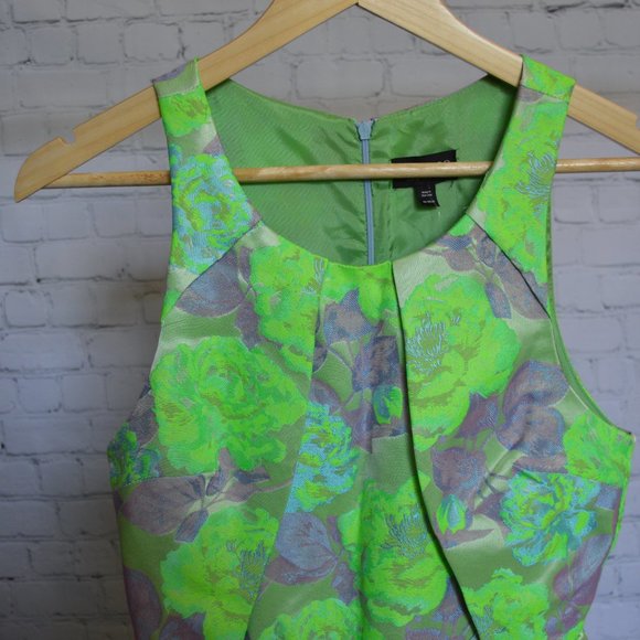 NWT TOPSHOP Jacquard Green Floral A- Line Dress - Picture 4 of 6